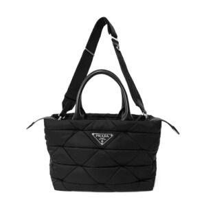 Prada Padded ReNylon Tote Bag black quilted bag triangle logo